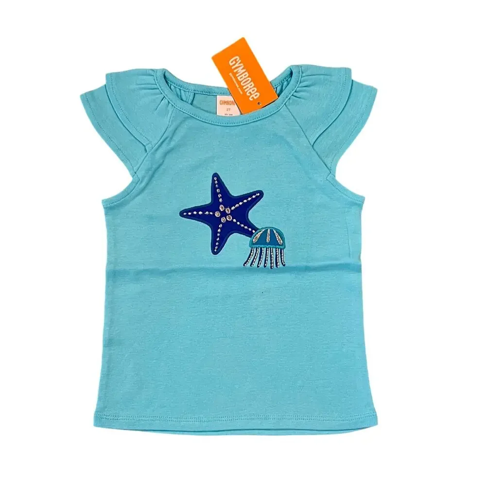 NWT Gymboree Applique Starfish Top, Jellyfish Shorts & Hair Clip - SIZE 12-18M